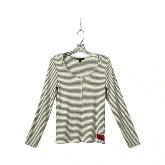 NWOT Calvin Klein Jeans, Striped Logo Sweater, Medium, Grey & White - Picture 2 of 7